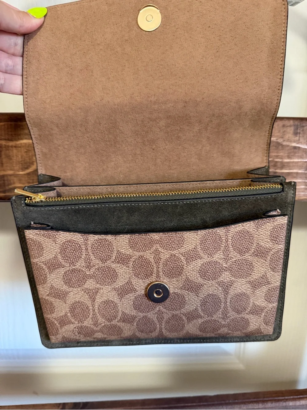 Coach Klare Olive Suede & Khaki Signature Chain Shoulder Bag